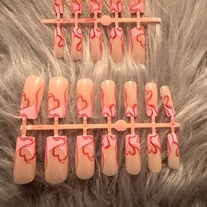 Pink and Red Heart Nail Tips